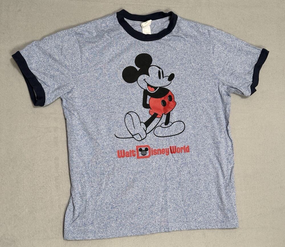 Disney Mickey Mouse Shirt Blue Walt Disney World Ringer Graphic Tee Large